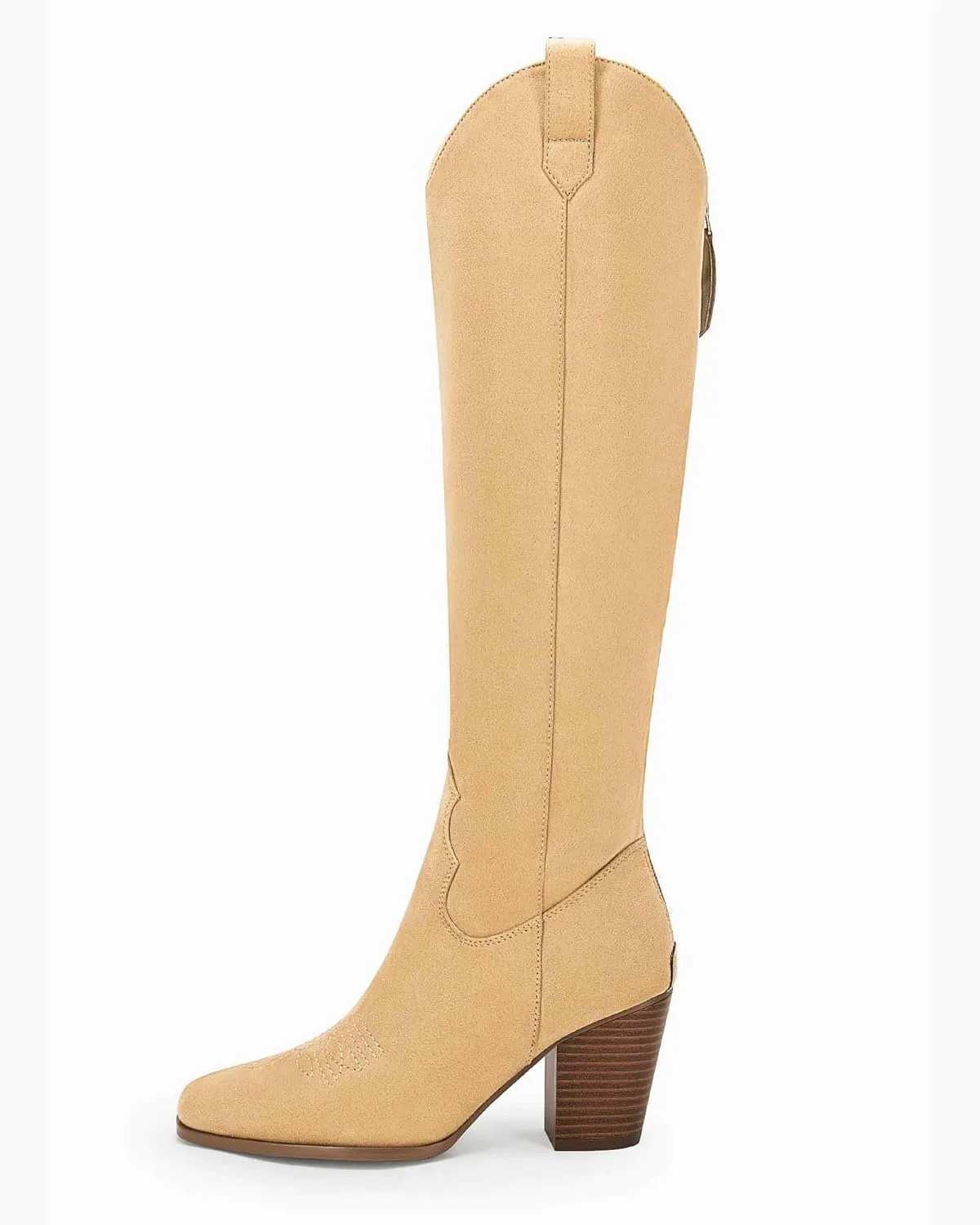 Women Cowboy Knee High Boots Chunky Block Heel Square Toe Tall Riding Boots