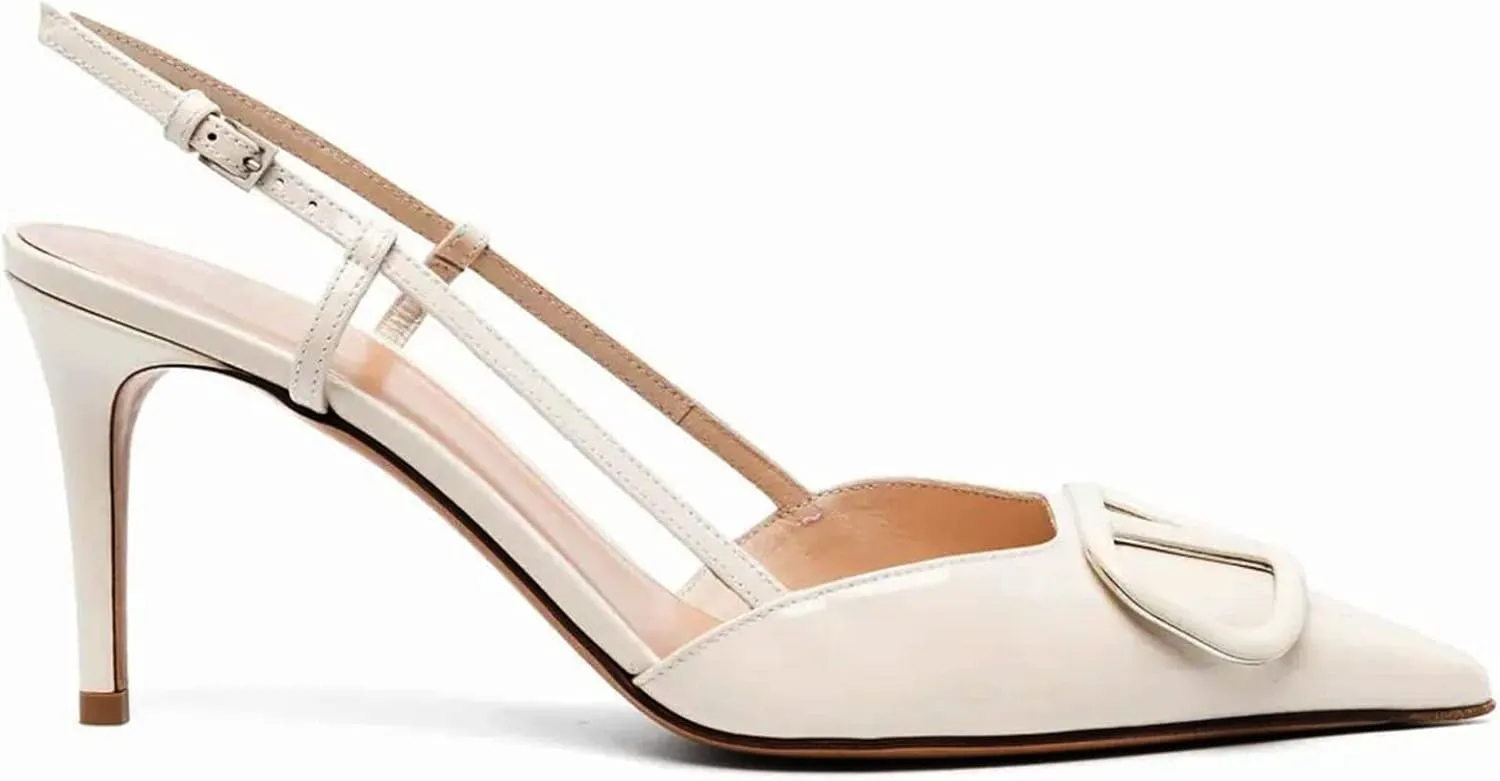 Women Heeled Slingback Sandals Closed Pointed Toe Stiletto High Heels Slip-On Backless Evening Prom Party Dress Shoes