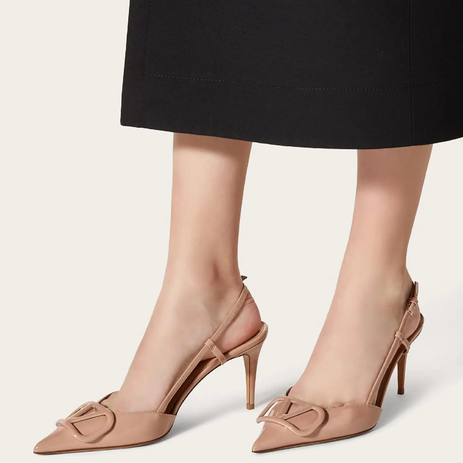 Women Heeled Slingback Sandals Closed Pointed Toe Stiletto High Heels Slip-On Backless Evening Prom Party Dress Shoes