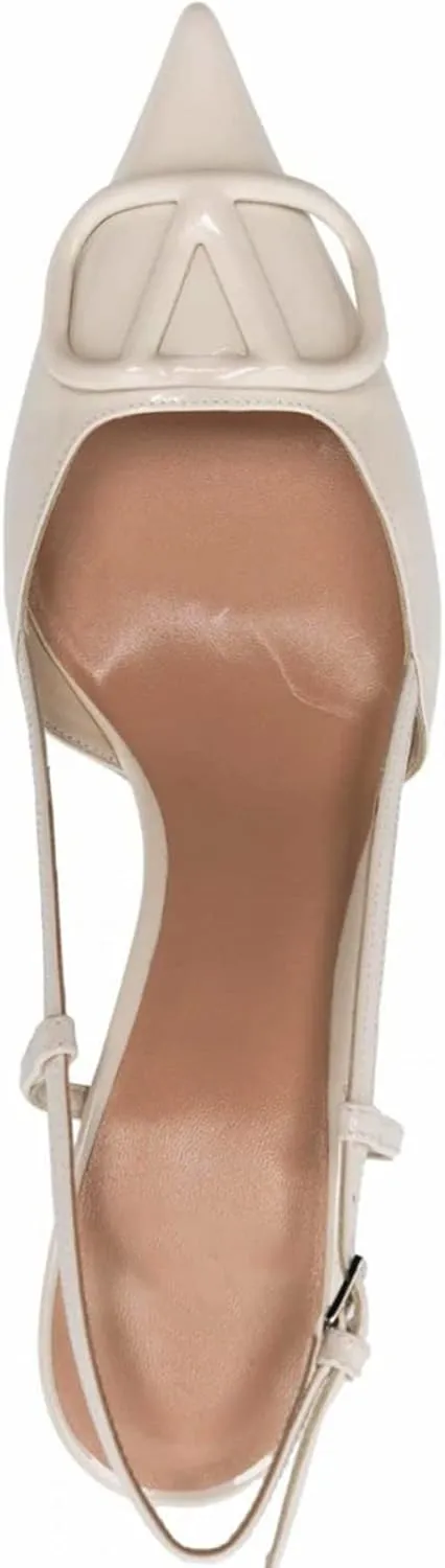 Women Heeled Slingback Sandals Closed Pointed Toe Stiletto High Heels Slip-On Backless Evening Prom Party Dress Shoes