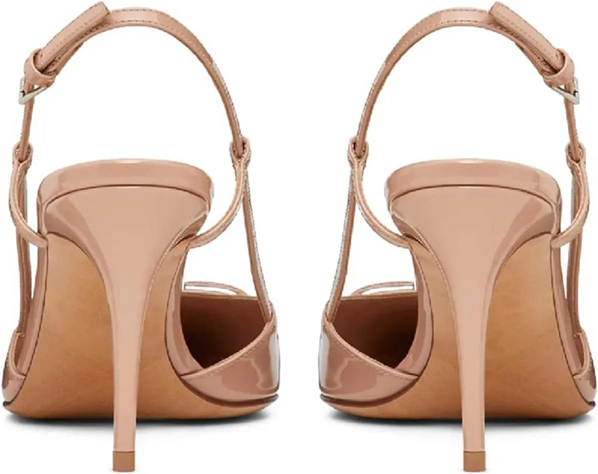 Women Heeled Slingback Sandals Closed Pointed Toe Stiletto High Heels Slip-On Backless Evening Prom Party Dress Shoes