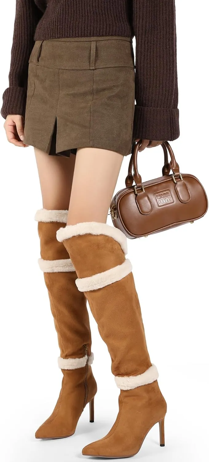 Women Knee High Boots 3 In Stiletto High Heel Pointed Toe Tall Boots Side Zipper Dress Long Boots