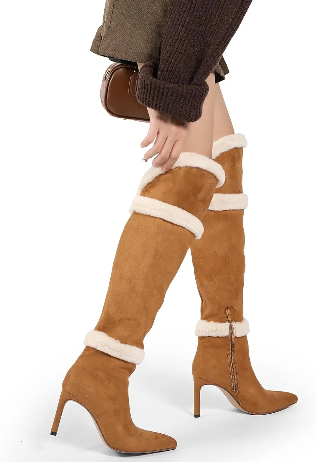 Women Knee High Boots 3 In Stiletto High Heel Pointed Toe Tall Boots Side Zipper Dress Long Boots