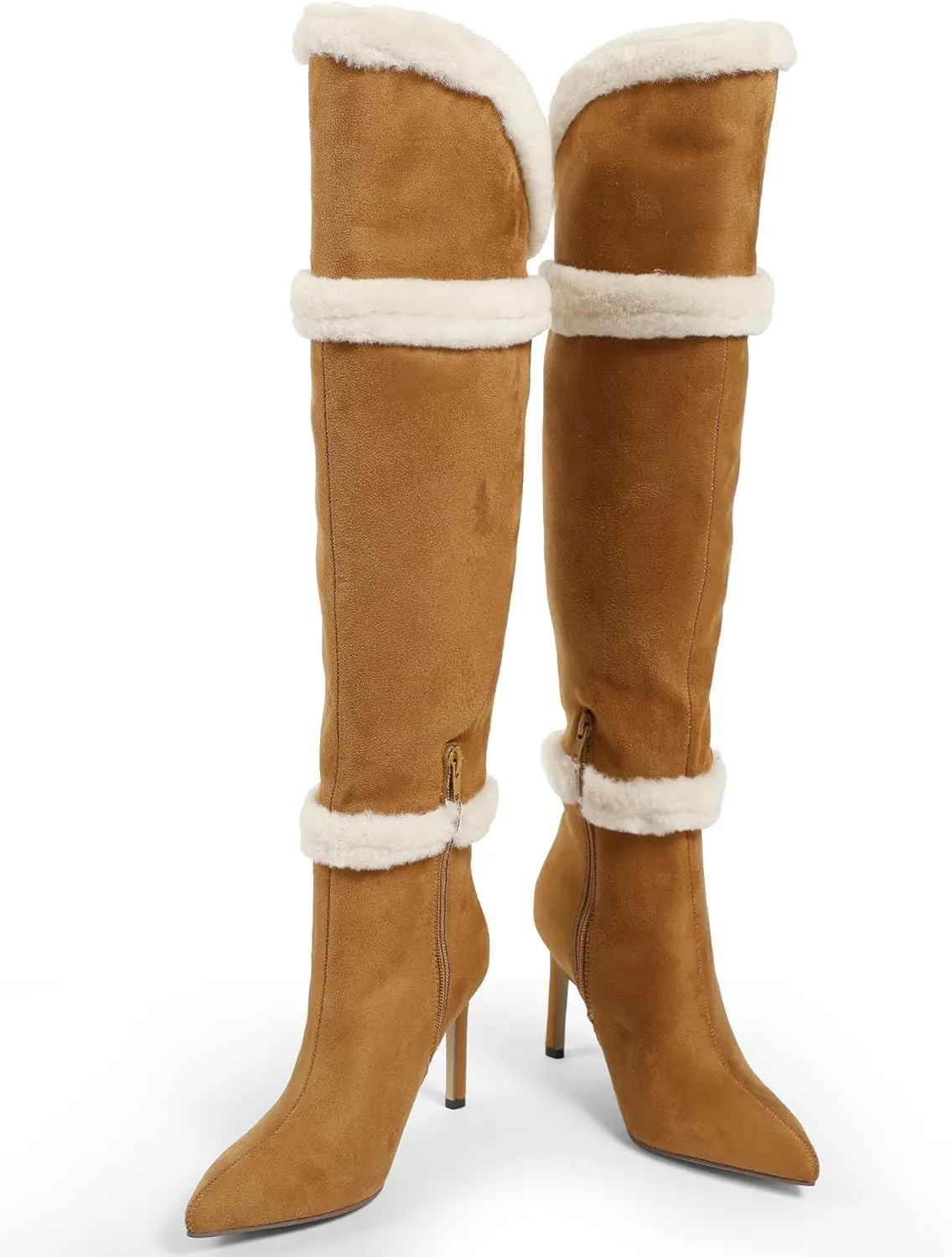 Women Knee High Boots 3 In Stiletto High Heel Pointed Toe Tall Boots Side Zipper Dress Long Boots