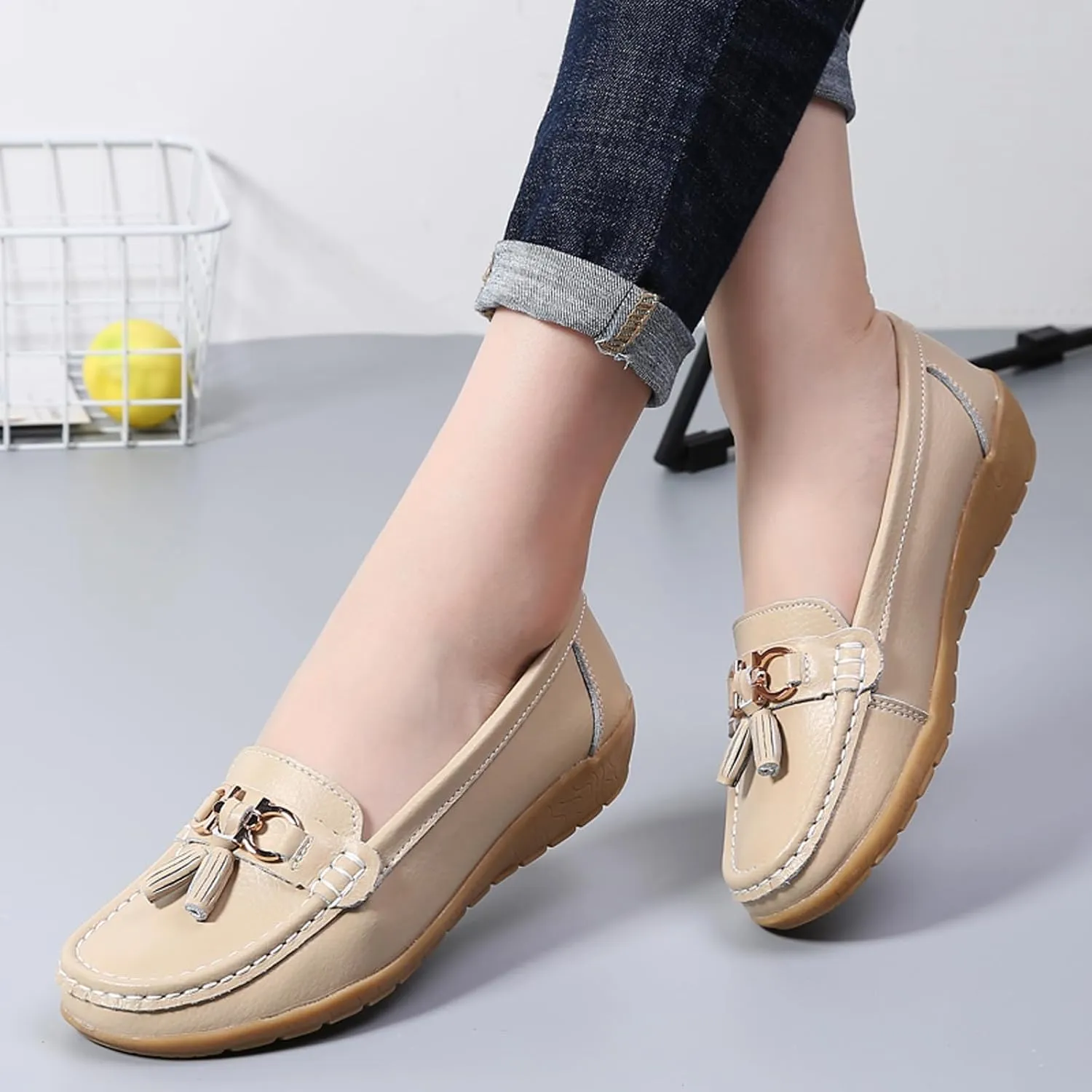 Women Penny Loafer Casual Comfort Slip on Shoes Walking Flat Driving Moccasins Wide Width Shoes Ladies