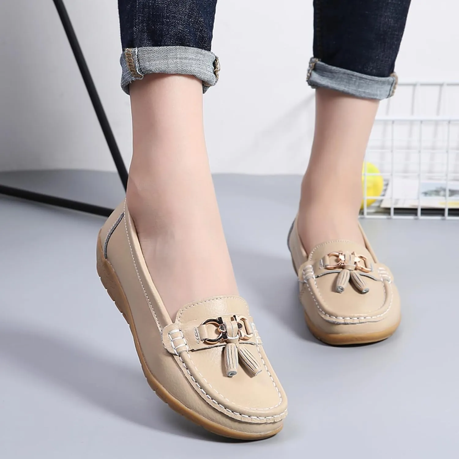 Women Penny Loafer Casual Comfort Slip on Shoes Walking Flat Driving Moccasins Wide Width Shoes Ladies