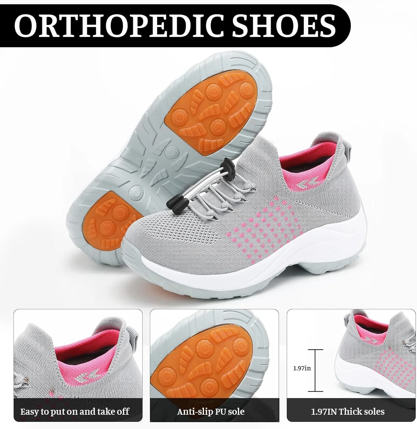 Women Walking Shoes Breathable Orthopedic Sneakers Comfortable Air Cushion Ortho Plantar Fasciitis Slip on Comfort Wear Ladies Walking Shoes Casual Athletic Workout Sneaker
