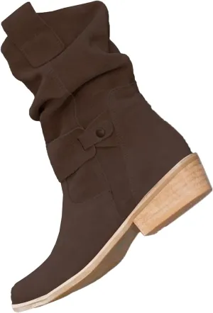 Womens Ankle Cowboy Boots Closed Toe Stacked Heel Booties Shoes Western Round Toe Suede Wide Width Flat Womens Boots Mid Calf Slouchy Winter Boots for Women