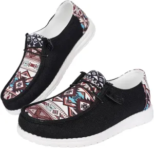 Women's Aztec Print Slip-On Loafers - Elastic Lace Comfort Shoes, Lightweight Foam Sole, Orthotic Support for Daily Wear, Trendy Casual Sneakers (US 6-11)