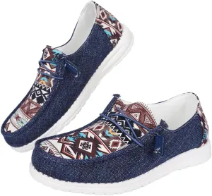 Women's Aztec Print Slip-On Loafers - Elastic Lace Comfort Shoes, Lightweight Foam Sole, Orthotic Support for Daily Wear, Trendy Casual Sneakers (US 6-11)