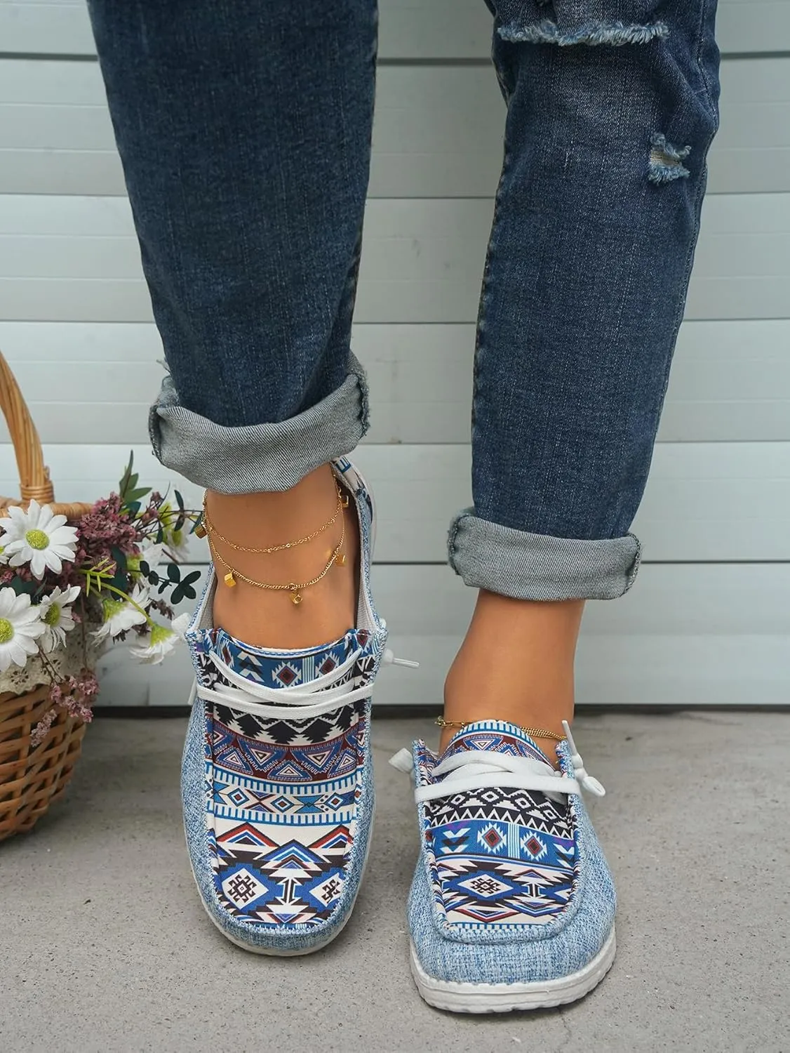 Women's Aztec Print Slip-On Loafers - Elastic Lace Comfort Shoes, Lightweight Foam Sole, Orthotic Support for Daily Wear, Trendy Casual Sneakers (US 6-11)