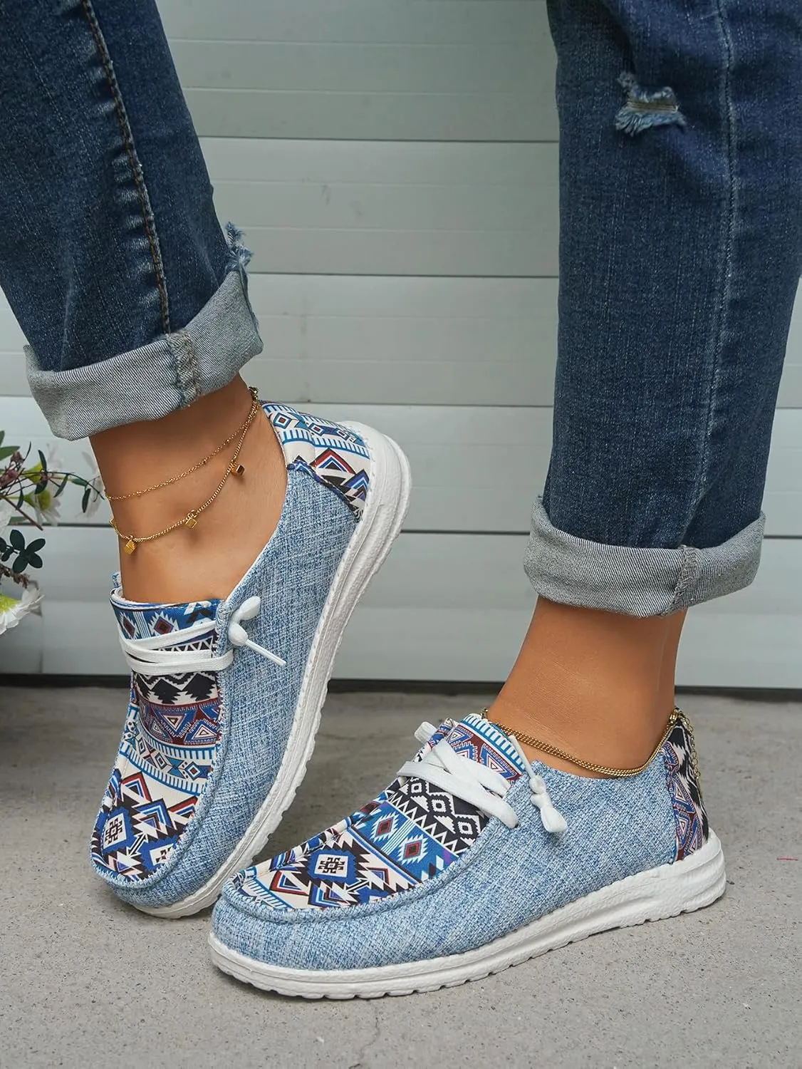 Women's Aztec Print Slip-On Loafers - Elastic Lace Comfort Shoes, Lightweight Foam Sole, Orthotic Support for Daily Wear, Trendy Casual Sneakers (US 6-11)
