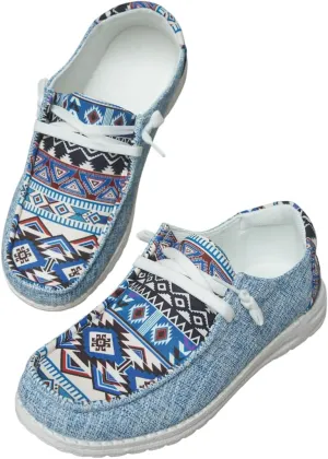 Women's Aztec Print Slip-On Loafers - Elastic Lace Comfort Shoes, Lightweight Foam Sole, Orthotic Support for Daily Wear, Trendy Casual Sneakers (US 6-11)