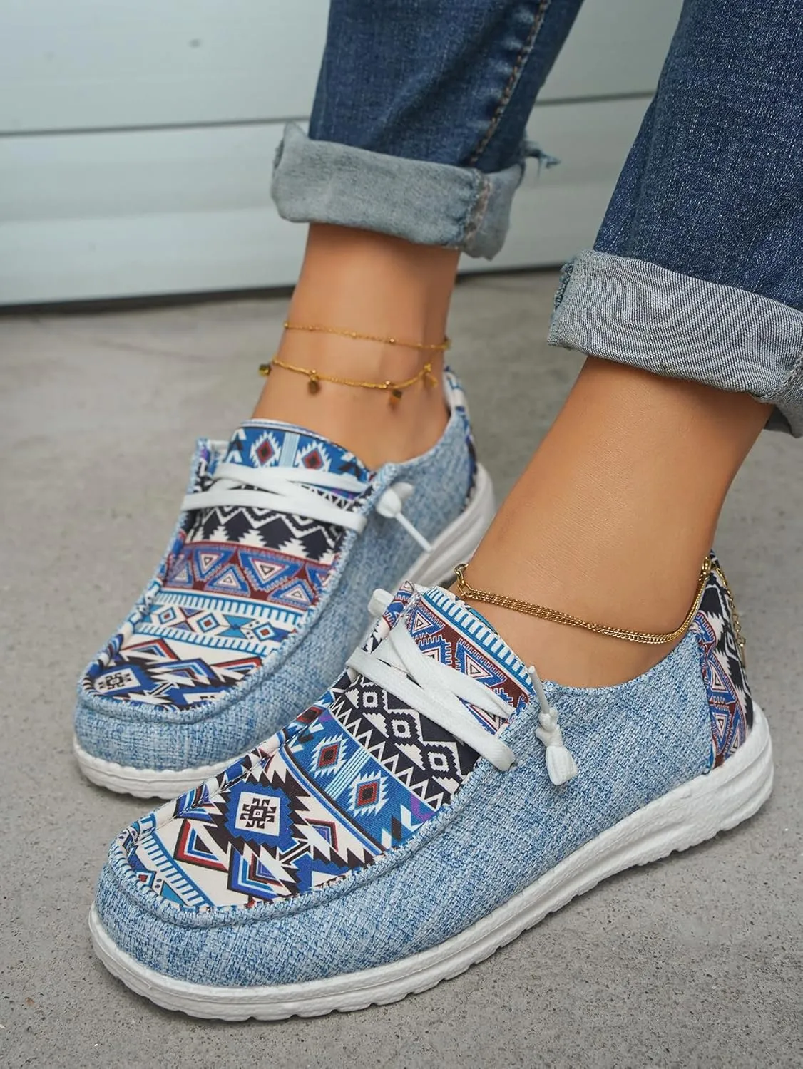 Women's Aztec Print Slip-On Loafers - Elastic Lace Comfort Shoes, Lightweight Foam Sole, Orthotic Support for Daily Wear, Trendy Casual Sneakers (US 6-11)