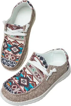 Women's Aztec Print Slip-On Loafers - Elastic Lace Comfort Shoes, Lightweight Foam Sole, Orthotic Support for Daily Wear, Trendy Casual Sneakers (US 6-11)
