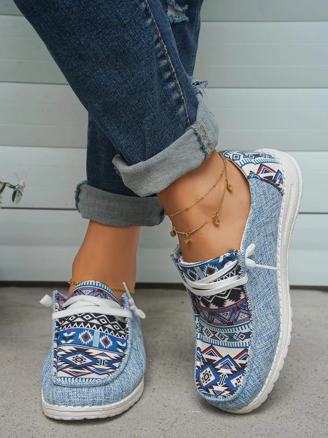 Women's Aztec Print Slip-On Loafers - Elastic Lace Comfort Shoes, Lightweight Foam Sole, Orthotic Support for Daily Wear, Trendy Casual Sneakers (US 6-11)
