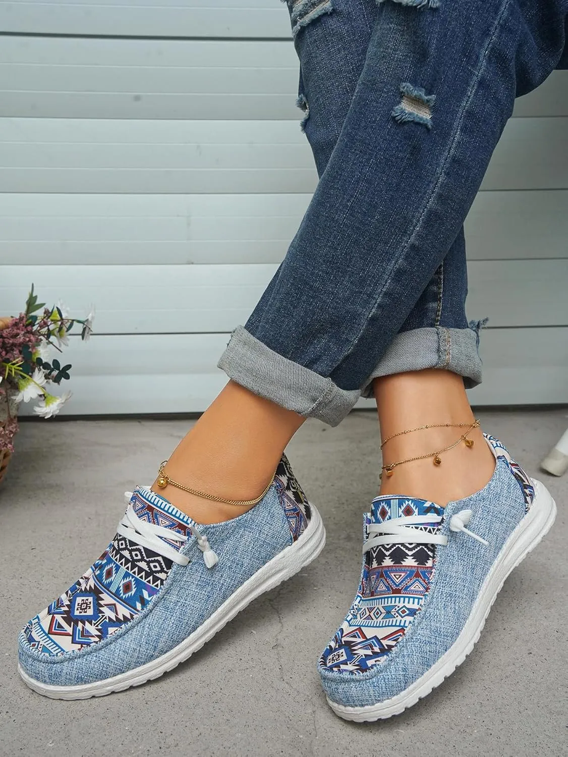 Women's Aztec Print Slip-On Loafers - Elastic Lace Comfort Shoes, Lightweight Foam Sole, Orthotic Support for Daily Wear, Trendy Casual Sneakers (US 6-11)