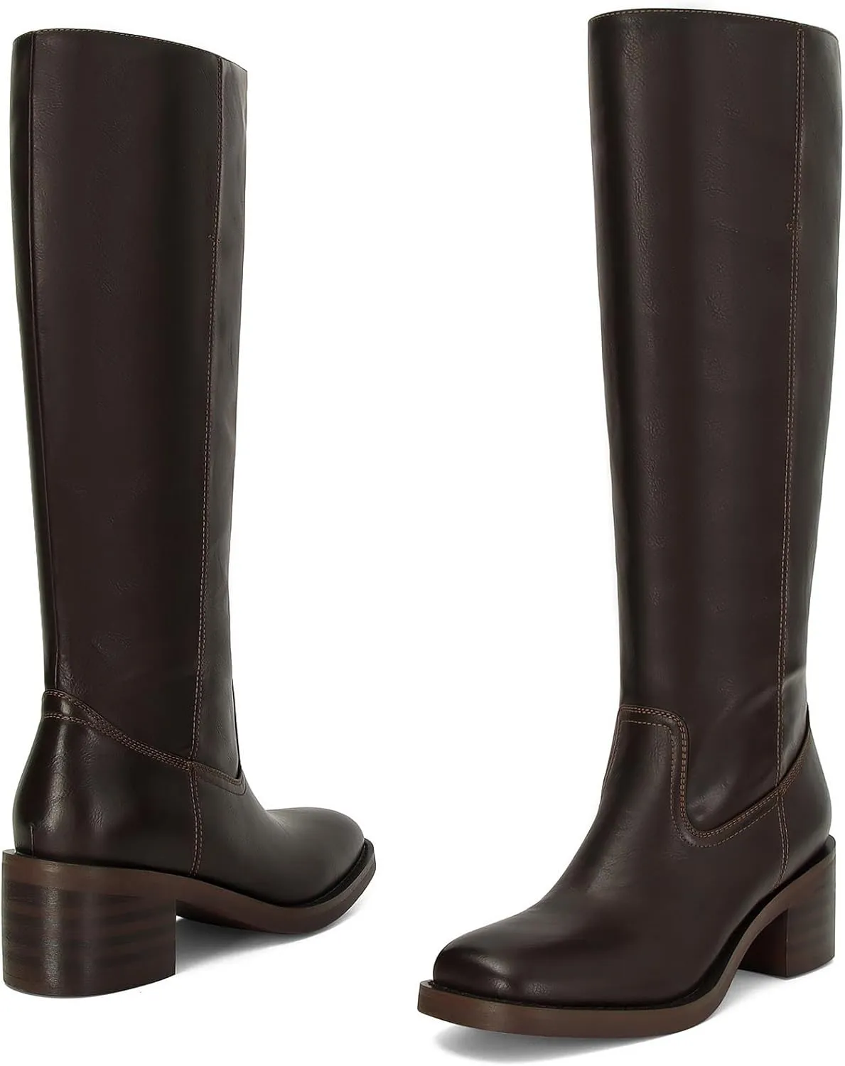Womens Banana Knee High Boots Square Toe Comfortable Campus Boots Block Heel Riding Boots Wide Calf Long Tall Boots