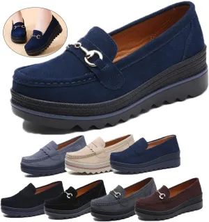 Women's Beige, Blue, Black, Grey Suede Loafers - Lunar Tempo - Casual, All Seasons - Size: US Women's - Round Toe - Platform Sole - Slip-On - Mid Top - Adult Women