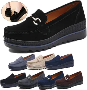 Women's Beige, Blue, Black, Grey Suede Loafers - Lunar Tempo - Casual, All Seasons - Size: US Women's - Round Toe - Platform Sole - Slip-On - Mid Top - Adult Women