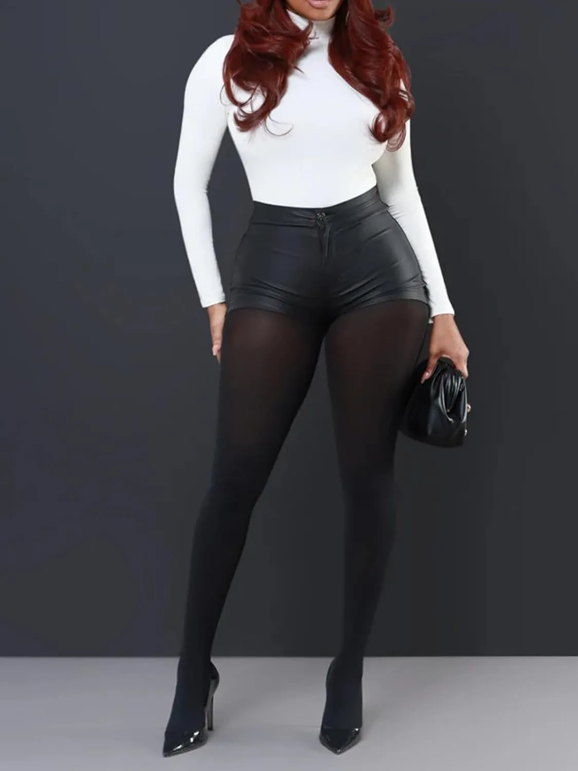 Women's Black Faux Leather Shorts High Waist Sexy Stretch Mini Booty Hot Shorts