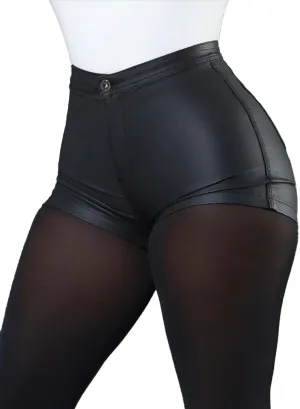 Women's Black Faux Leather Shorts High Waist Sexy Stretch Mini Booty Hot Shorts