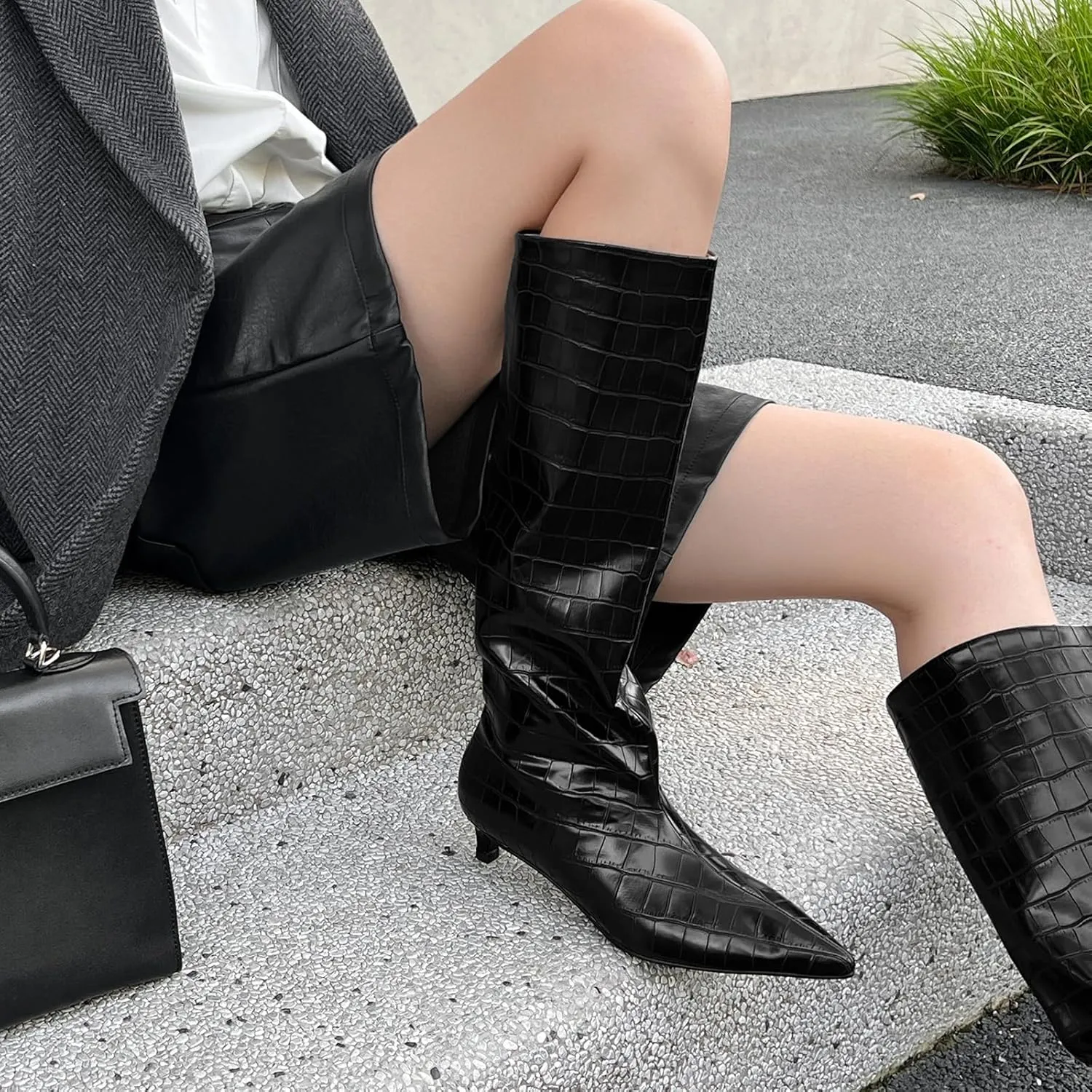 Womens Boots Knee High Kitten Heel Tall Boots For Women Pointed Toe Low Heel Fahion Fall Dress Long Boots