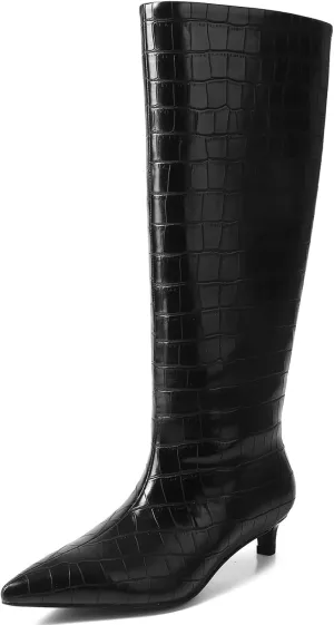 Womens Boots Knee High Kitten Heel Tall Boots For Women Pointed Toe Low Heel Fahion Fall Dress Long Boots