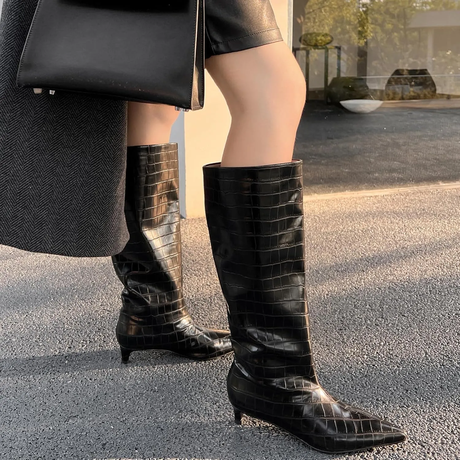 Womens Boots Knee High Kitten Heel Tall Boots For Women Pointed Toe Low Heel Fahion Fall Dress Long Boots