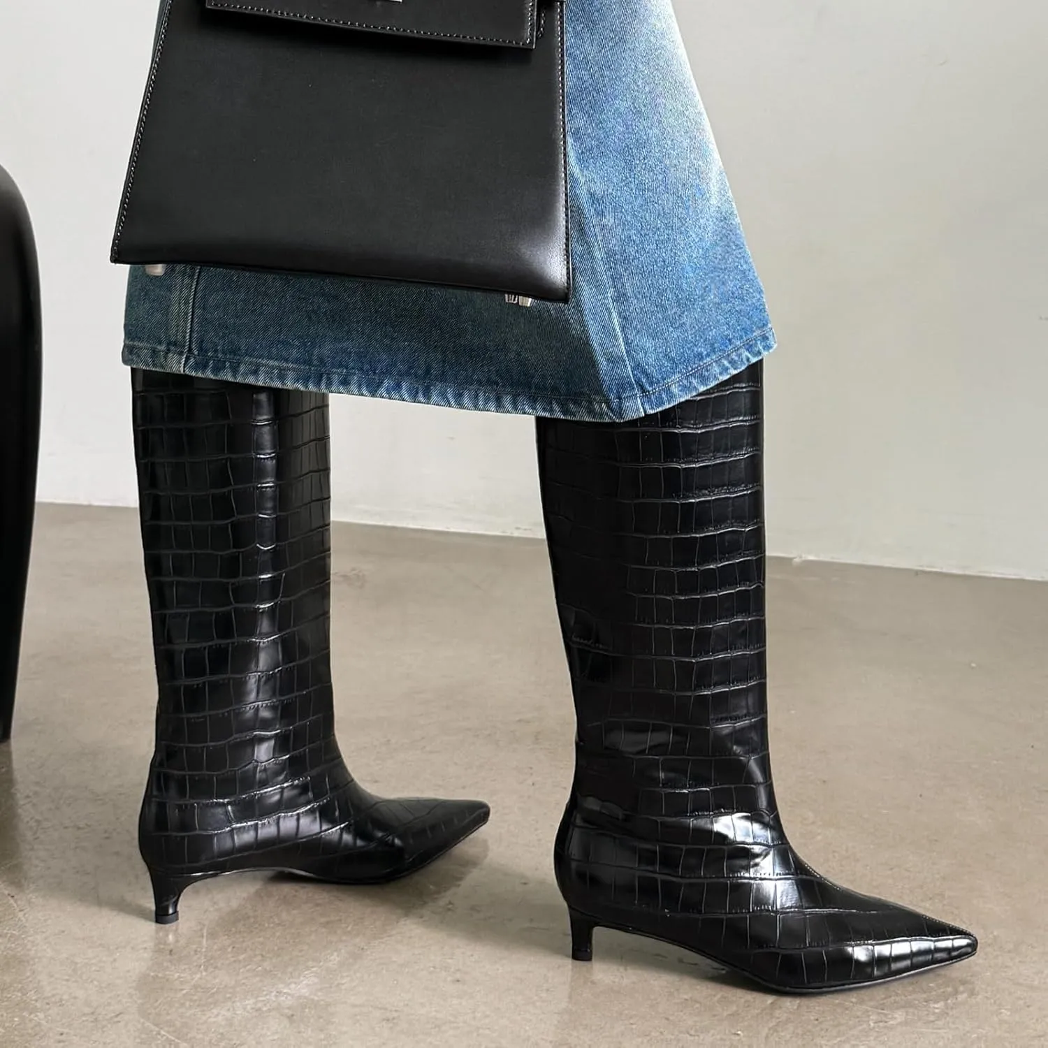 Womens Boots Knee High Kitten Heel Tall Boots For Women Pointed Toe Low Heel Fahion Fall Dress Long Boots