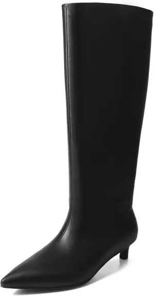 Womens Boots Knee High Kitten Heel Tall Boots For Women Pointed Toe Low Heel Fahion Fall Dress Long Boots