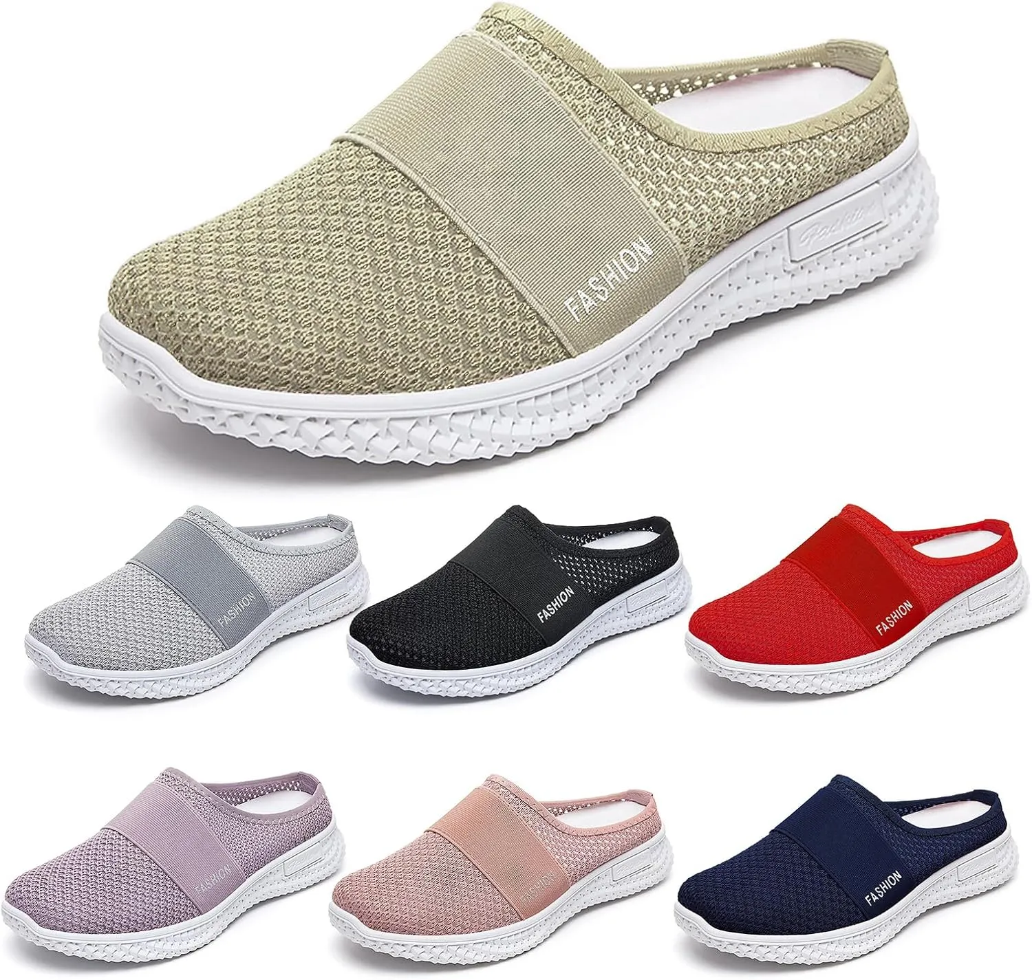 Women's Breathable Mesh Shoes Outdoor Hiking Shoes Fashion Loafers Slip-Ons Slippers Walking Sneakers Open Back Slip On Air Cushion Lightweight Beach Sandals Mules Clogs for Women Men