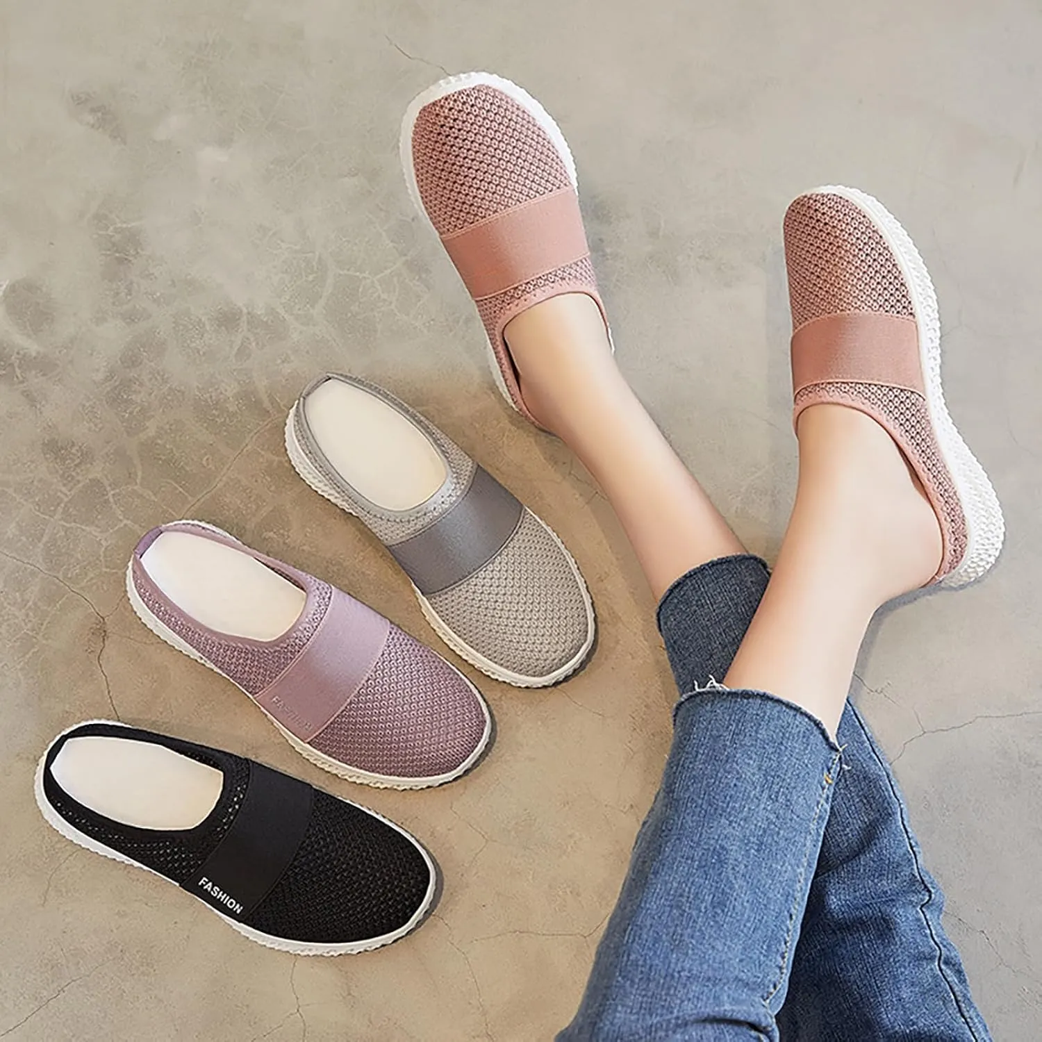 Women's Breathable Mesh Shoes Outdoor Hiking Shoes Fashion Loafers Slip-Ons Slippers Walking Sneakers Open Back Slip On Air Cushion Lightweight Beach Sandals Mules Clogs for Women Men