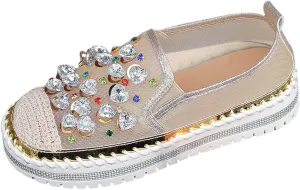 Women's Casual Slip On Loafers Fashion Breathable Mesh Platform Shoes with Rhinestone Decorations for Spring
