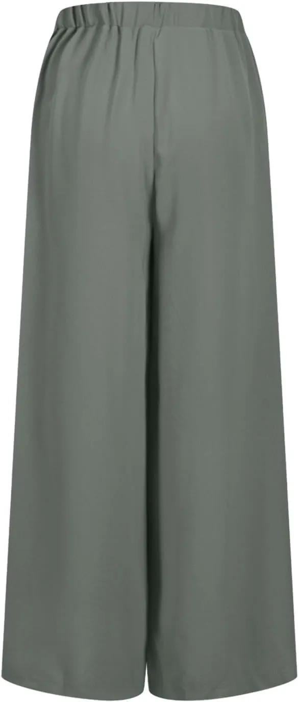 Women's Casual Wide Leg Loose Fashion Trousers Elastic Waisted Palazzo Pants Lounge Work Trouser with Pockets