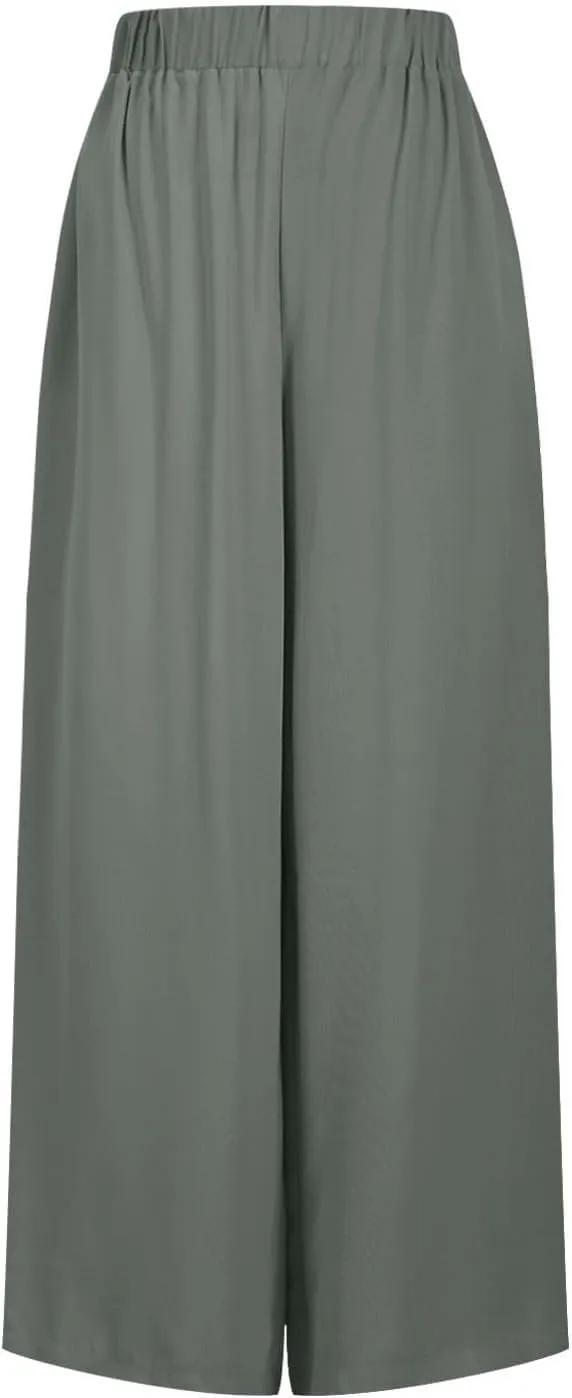 Women's Casual Wide Leg Loose Fashion Trousers Elastic Waisted Palazzo Pants Lounge Work Trouser with Pockets