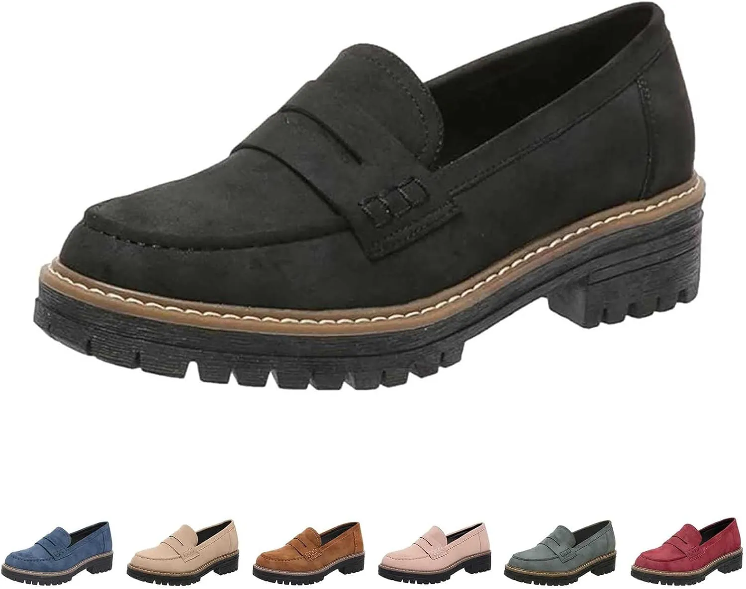 Womens Chunky Loafers Platform Work Shoes Dress Penny Loafers Comfortable Office Shoes Casual Leather Shoes