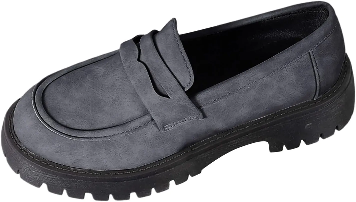 Womens Chunky Loafers Platform Work Shoes Dress Penny Loafers Comfortable Office Shoes Casual Leather Shoes