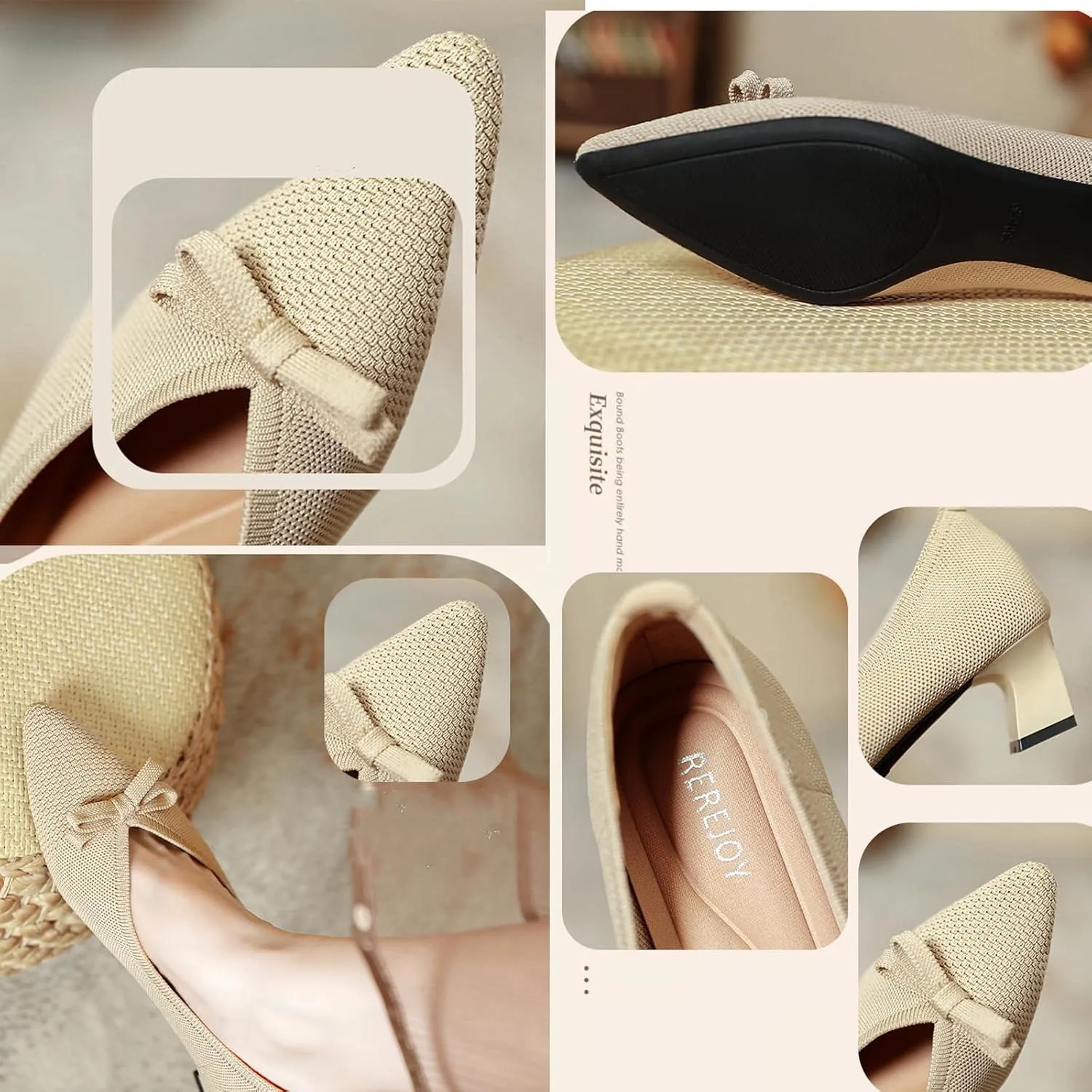 Women's Classic Pointed Toe Knit Bow Low Heeled Loafers Retro Shallow Slip Heel Casual Daily Workwear Office Shoes Dress Shoes Loafers