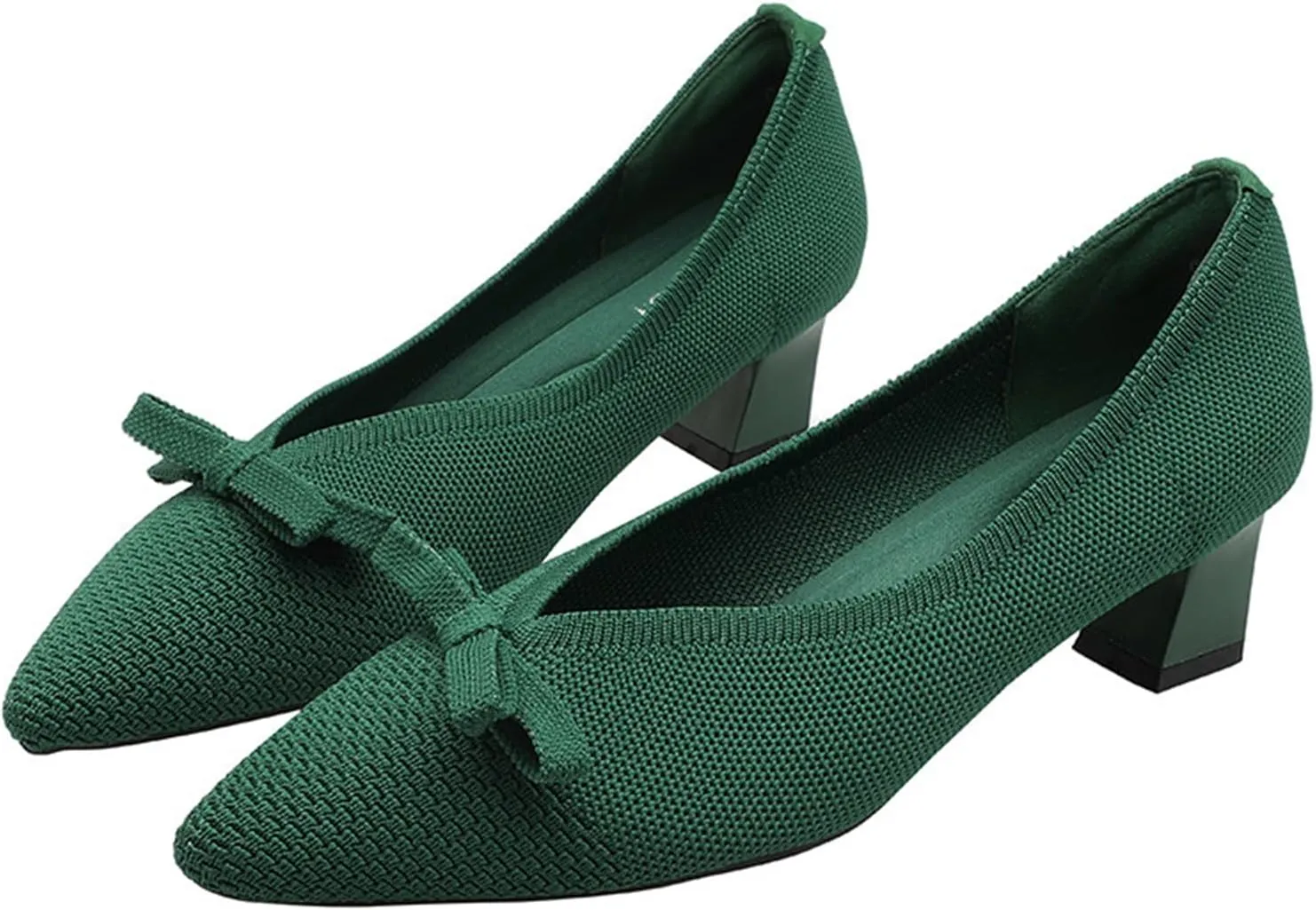 Women's Classic Pointed Toe Knit Bow Low Heeled Loafers Retro Shallow Slip Heel Casual Daily Workwear Office Shoes Dress Shoes Loafers