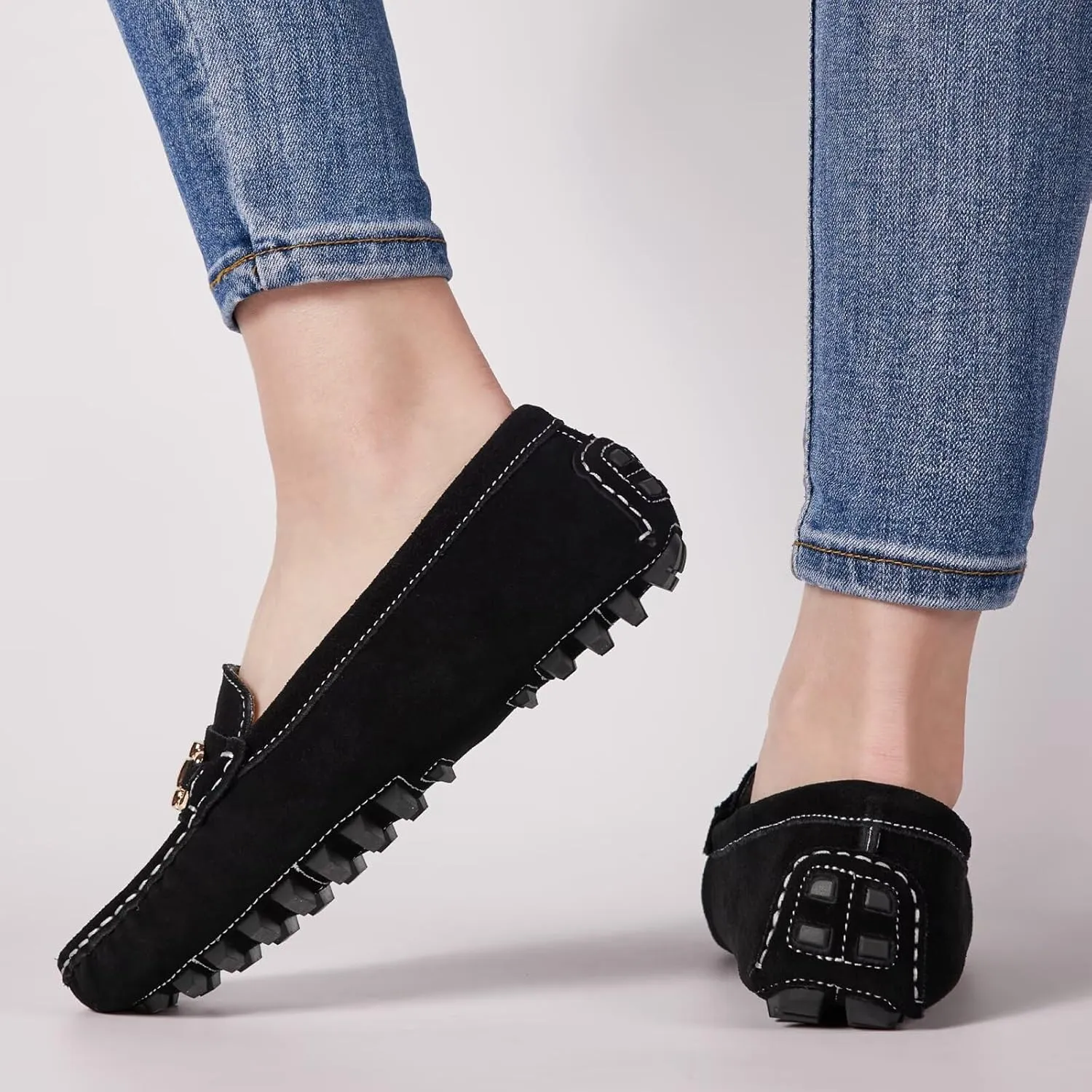 Women's Classic Suede Leather Penny Loafers Comfortable Slip-On Boats Driving Fashion Flats Shoe