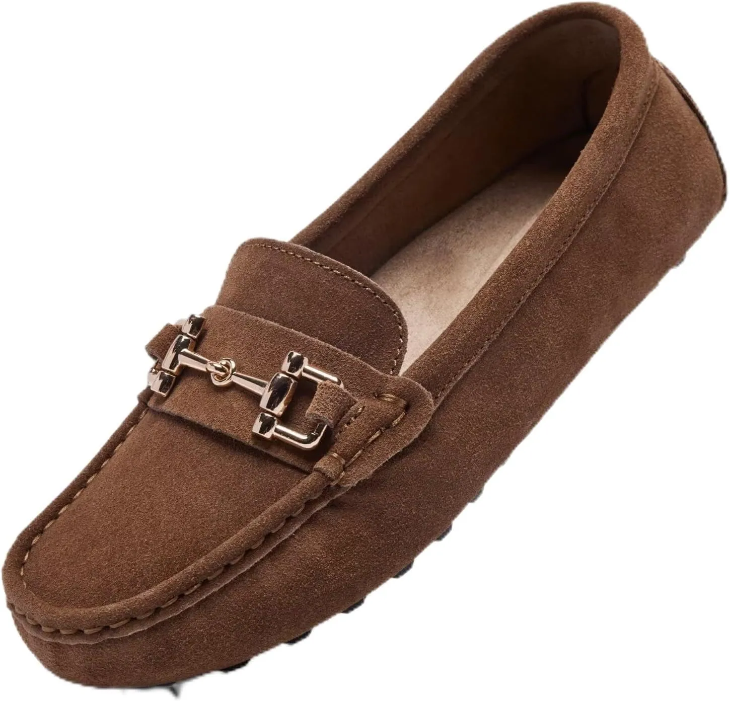 Women's Classic Suede Leather Penny Loafers Comfortable Slip-On Boats Driving Fashion Flats Shoe
