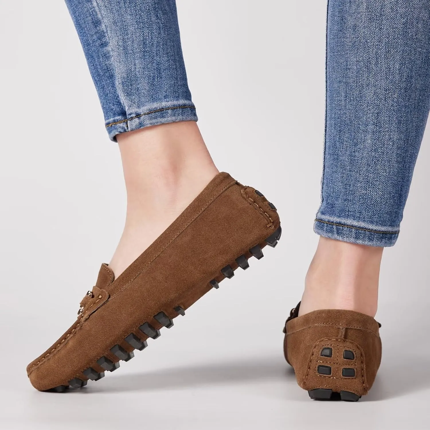 Women's Classic Suede Leather Penny Loafers Comfortable Slip-On Boats Driving Fashion Flats Shoe
