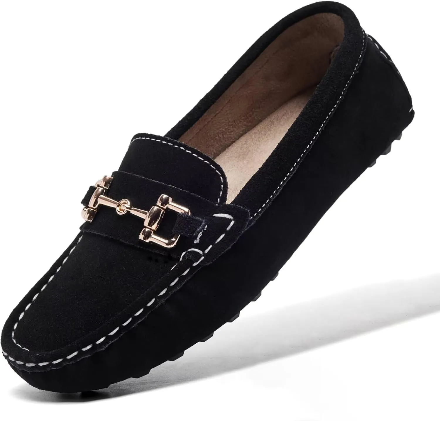Women's Classic Suede Leather Penny Loafers Comfortable Slip-On Boats Driving Fashion Flats Shoe