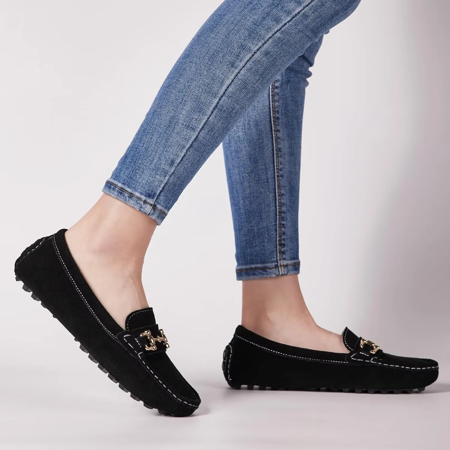 Women's Classic Suede Leather Penny Loafers Comfortable Slip-On Boats Driving Fashion Flats Shoe