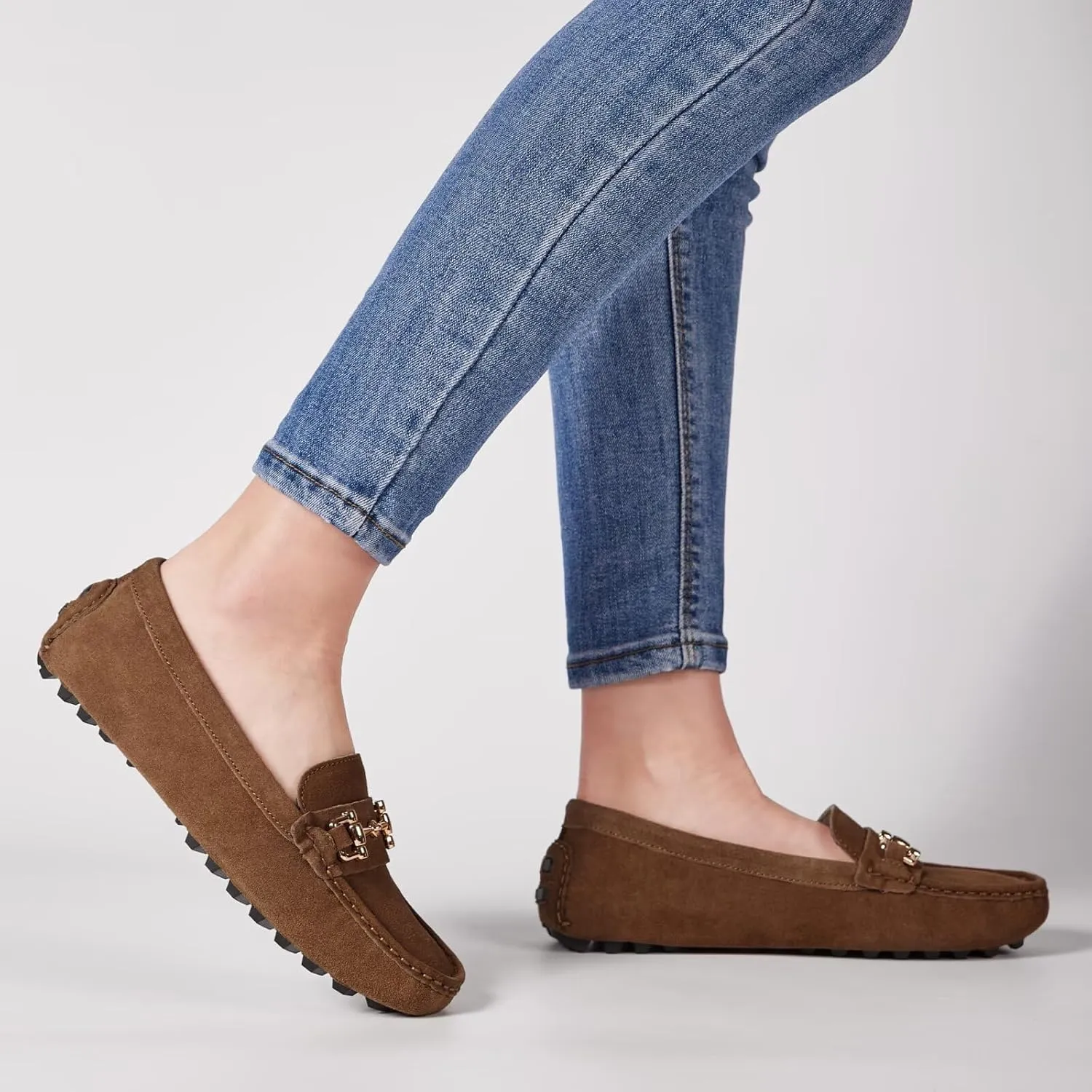 Women's Classic Suede Leather Penny Loafers Comfortable Slip-On Boats Driving Fashion Flats Shoe