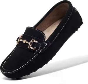 Women's Classic Suede Leather Penny Loafers Comfortable Slip-On Boats Driving Fashion Flats Shoe