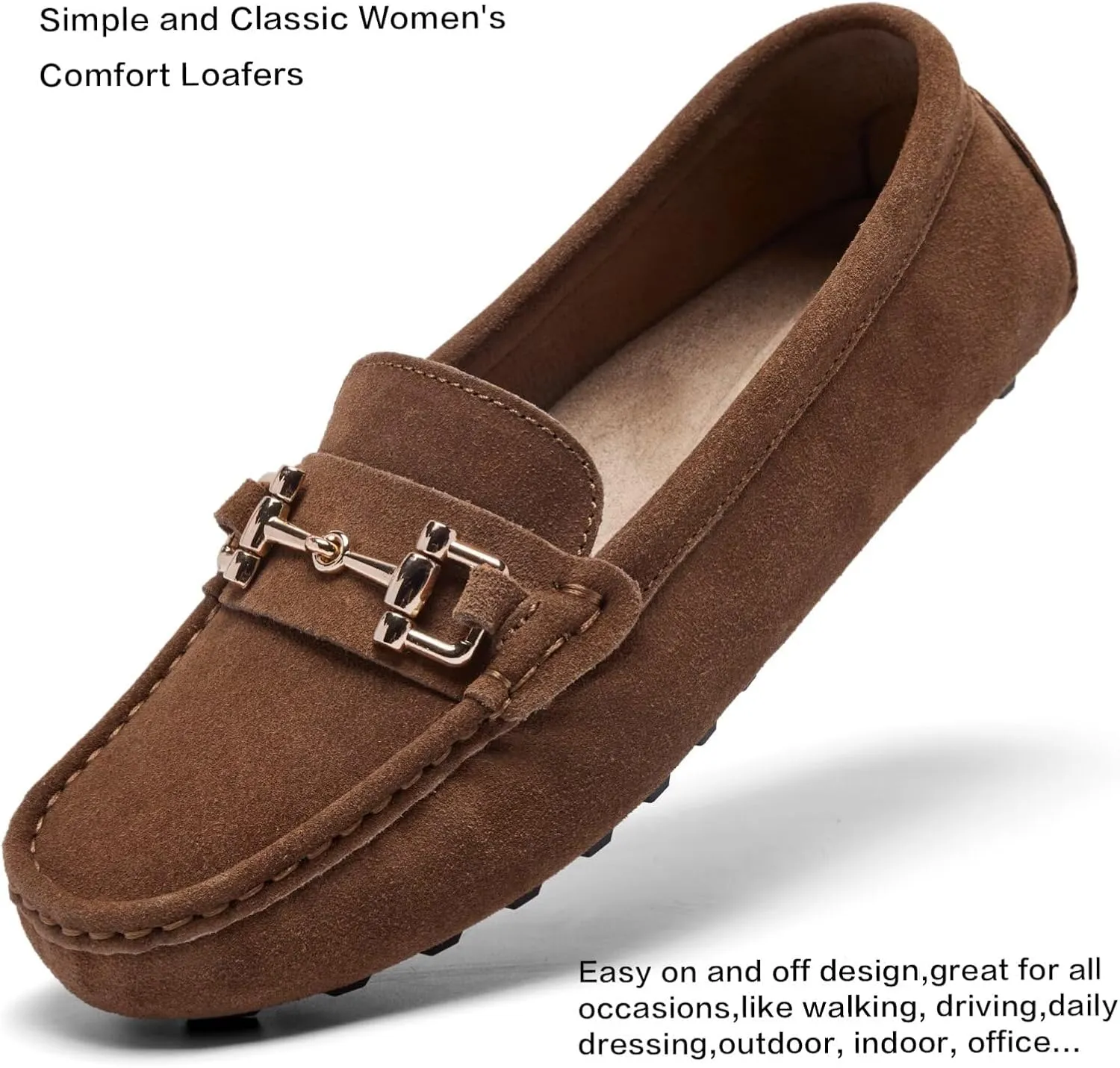 Women's Classic Suede Leather Penny Loafers Comfortable Slip-On Boats Driving Fashion Flats Shoe