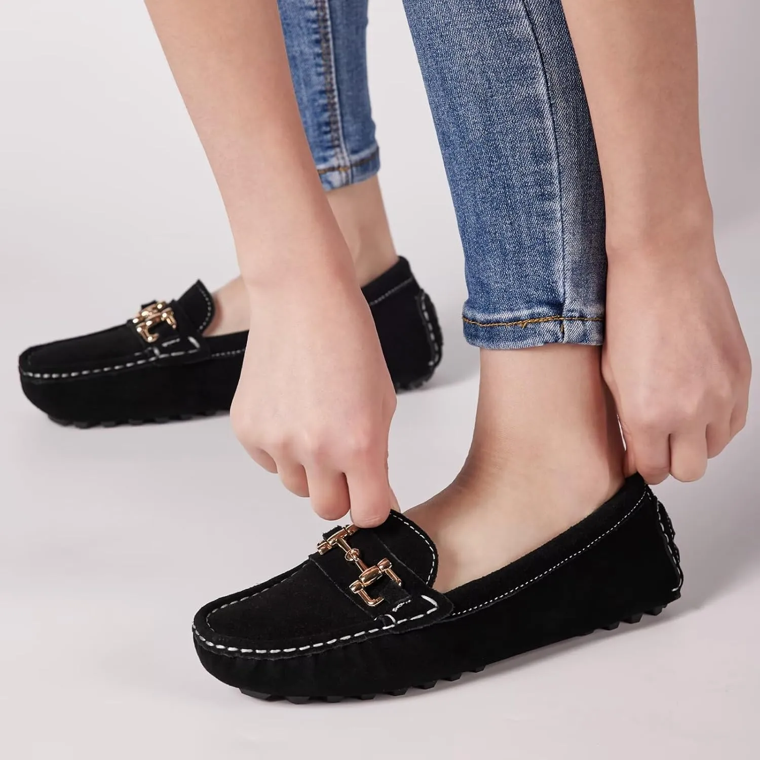Women's Classic Suede Leather Penny Loafers Comfortable Slip-On Boats Driving Fashion Flats Shoe