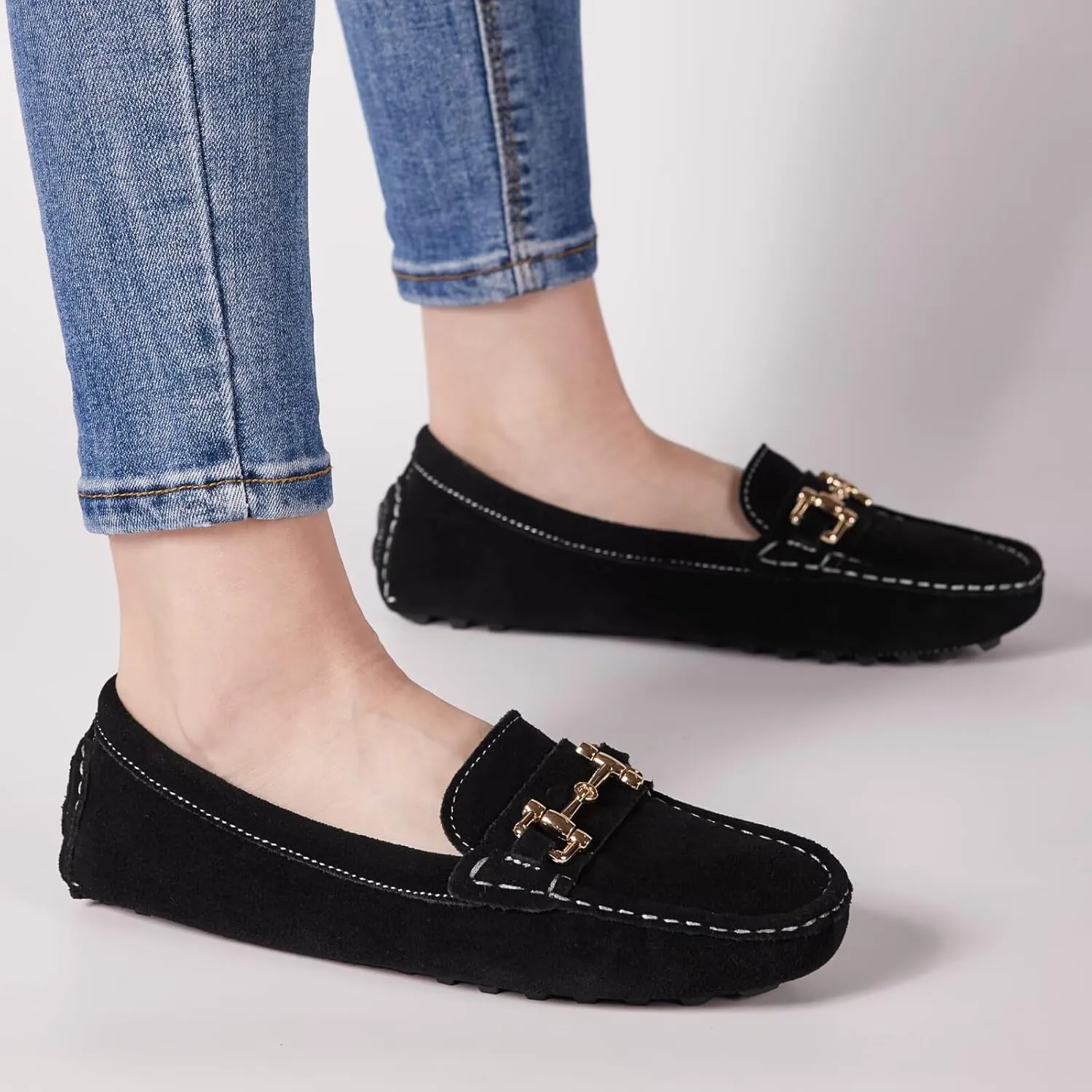 Women's Classic Suede Leather Penny Loafers Comfortable Slip-On Boats Driving Fashion Flats Shoe